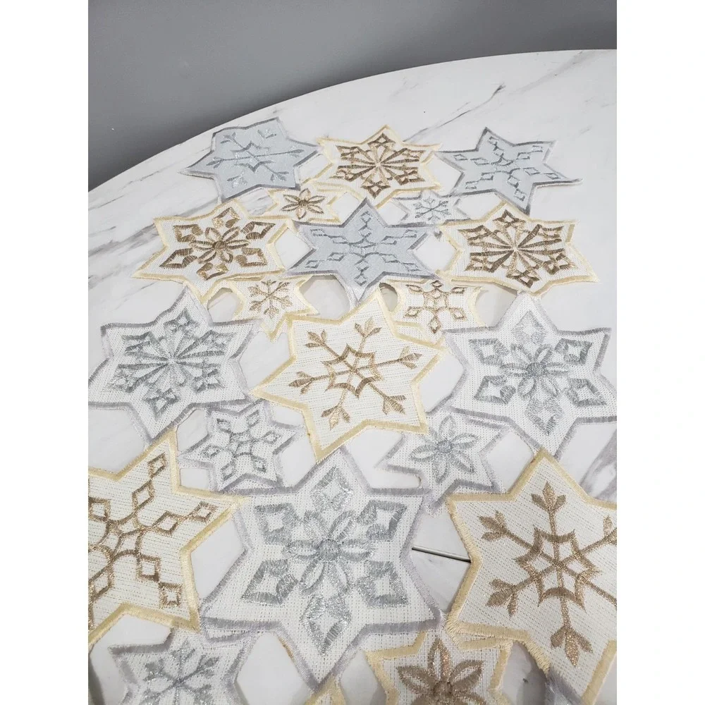 St Nicholas Square Snowflake Cutout Table Runner Silver Gold 36x13 INCHES